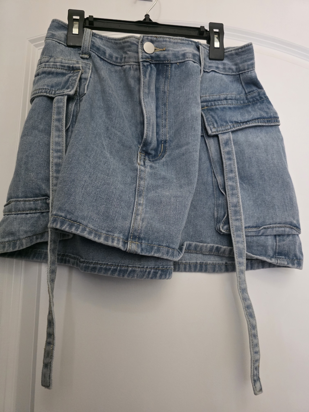 Light Blue Denim Cargo Mini Skirt with Utility Pockets